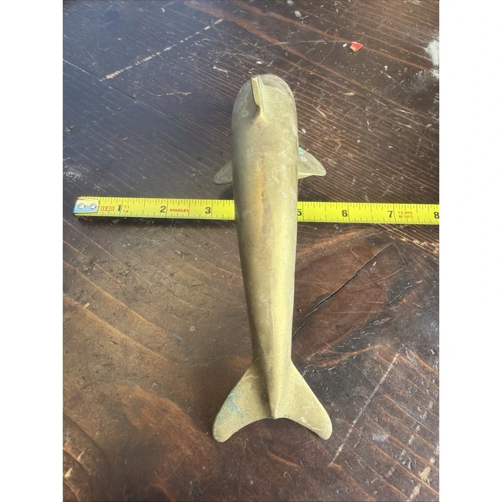 Solid Vintage Brass Bottlenose Dolphin Porpoise Nautical Beach Ocean 8-1/2